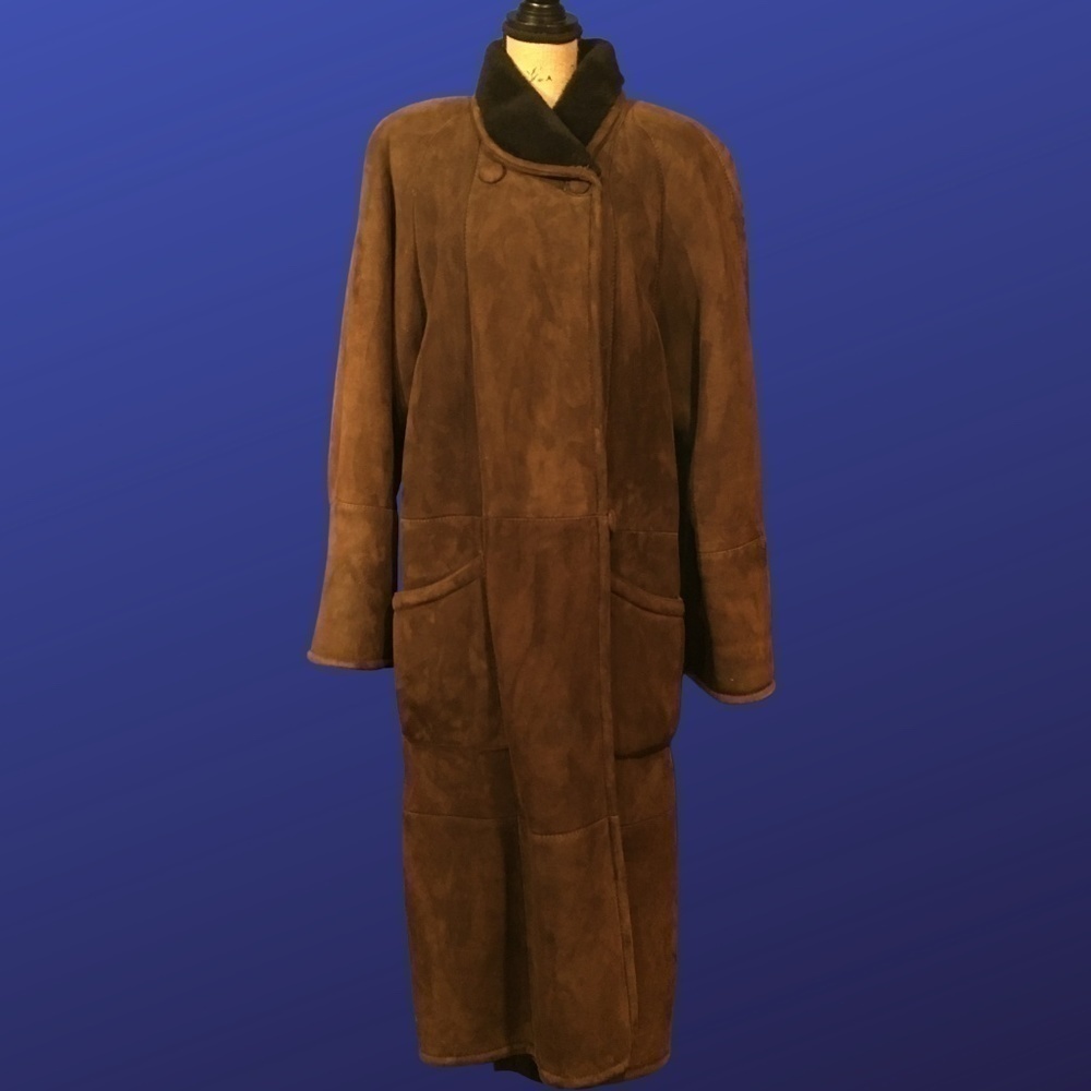 Searle-blatt Full Length SUEDE/SHEARLING Coat, Size Large, Pre-owned Vintage,EUC